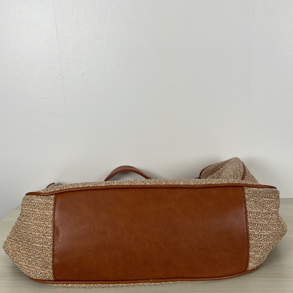 Anthropologie Urban Originals Oversized Raffia Straw Handbag Zip Closure Beige - Picture 8 of 9